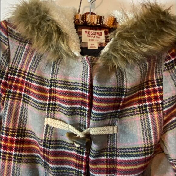 Brown With Red and black plaid fur trimmed Hood  Small - Picture 2 of 10
